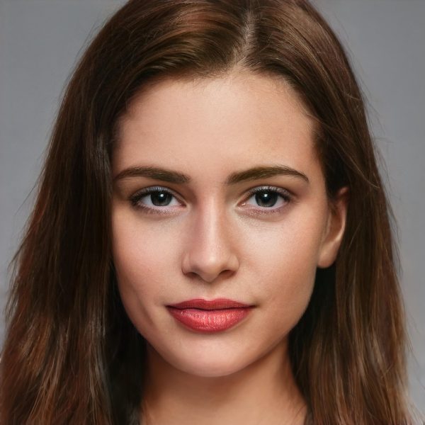 woman with red lipstick and brown eyes